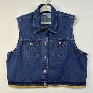 Sun River Denim Vest Women XL Button‎ Up Utility Retro